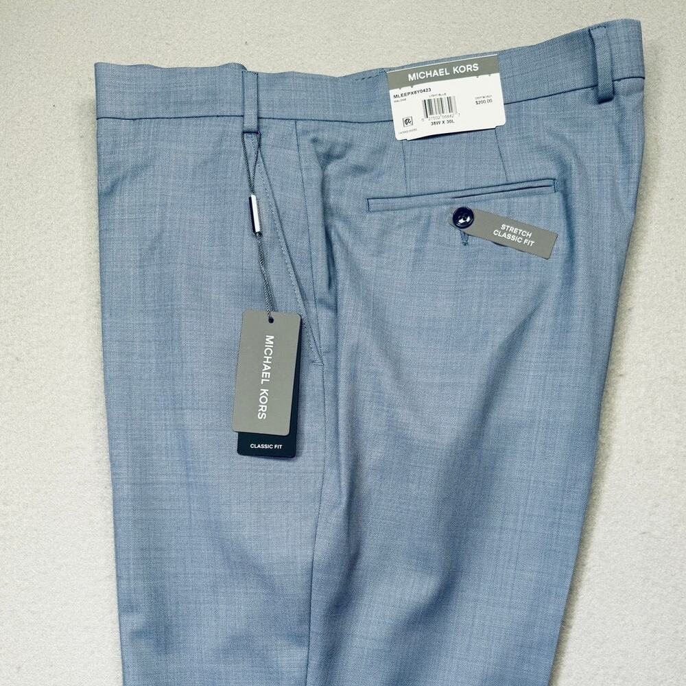 Michael Kors Men's Classic-Fit Wool-Blend Stretch Suit Pants Lt Blue 38X30 $190